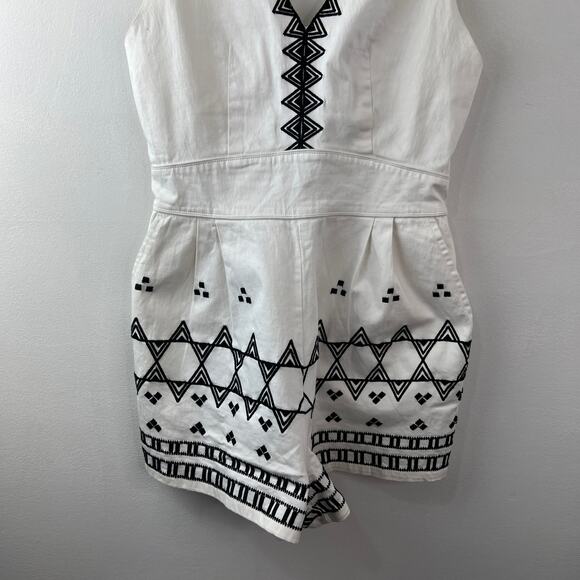 MAJE Ika White Black Romper Western Embroidered Crisscross Strap Open Back Sz 38 - Picture 4 of 9